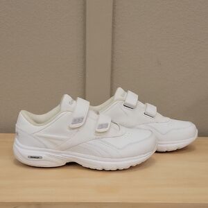 Reebok Comfort Deluxe Womans Size 9 Hook And Loop White Leather Sneakers